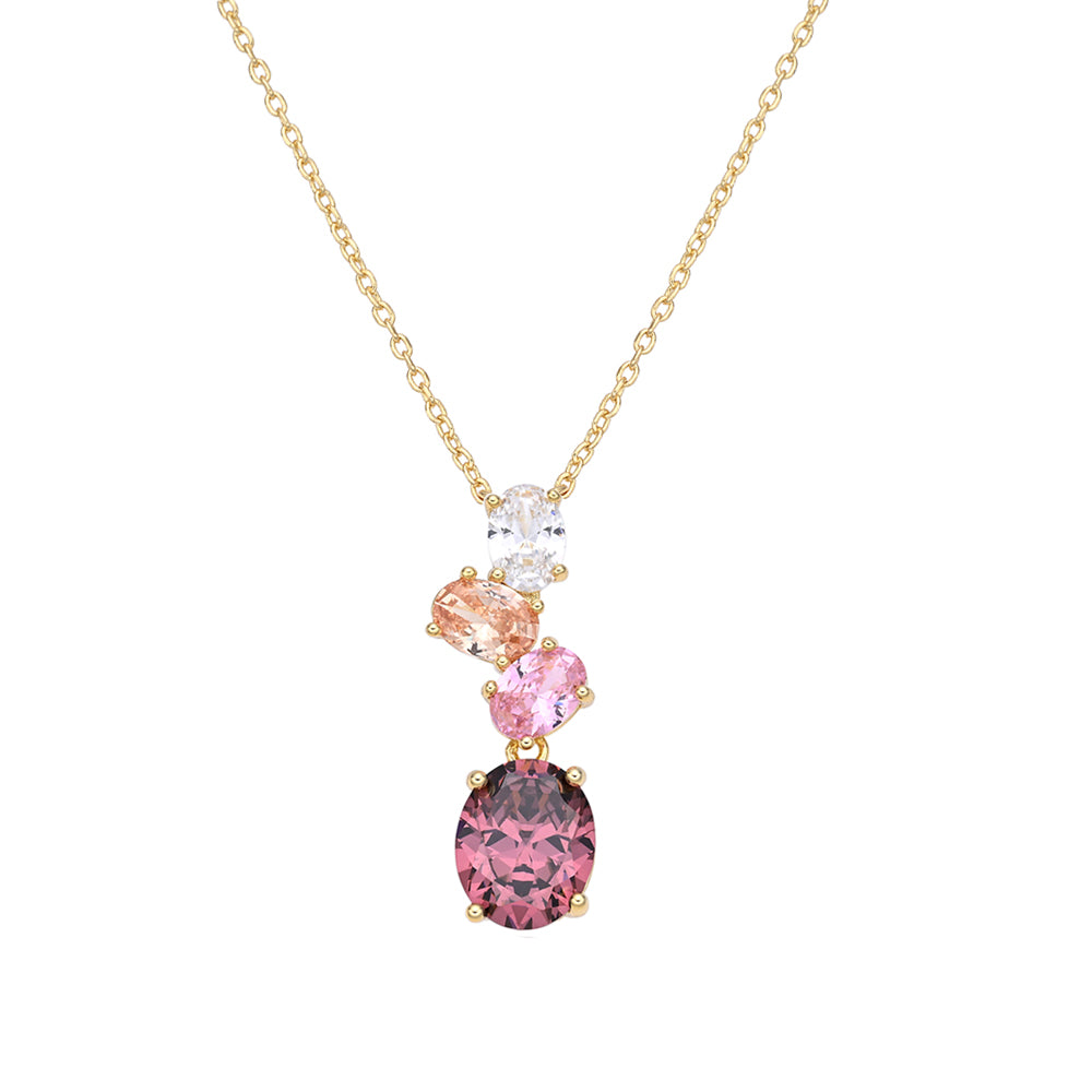 Colar Galia Dourado com Zircónia Redonda Rosa Pastel