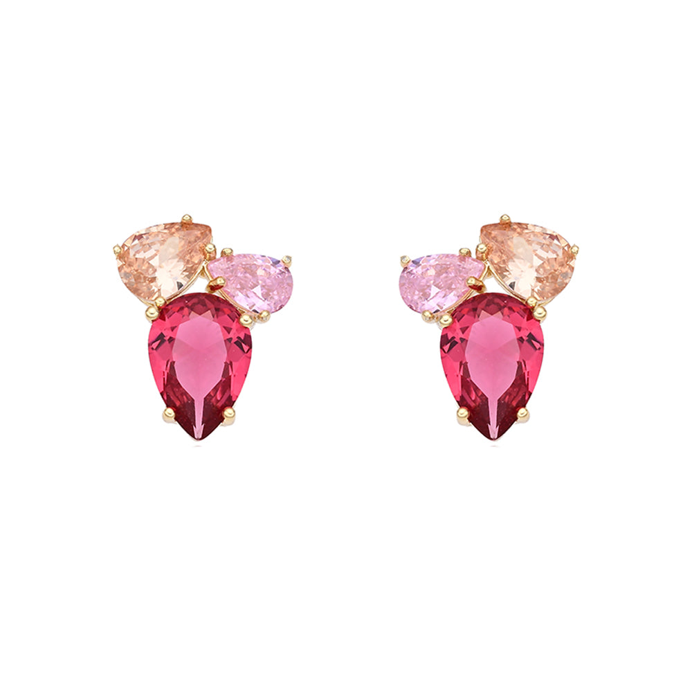 Brincos Dionne Dourados com Zircónia Redonda Rosa Pastel