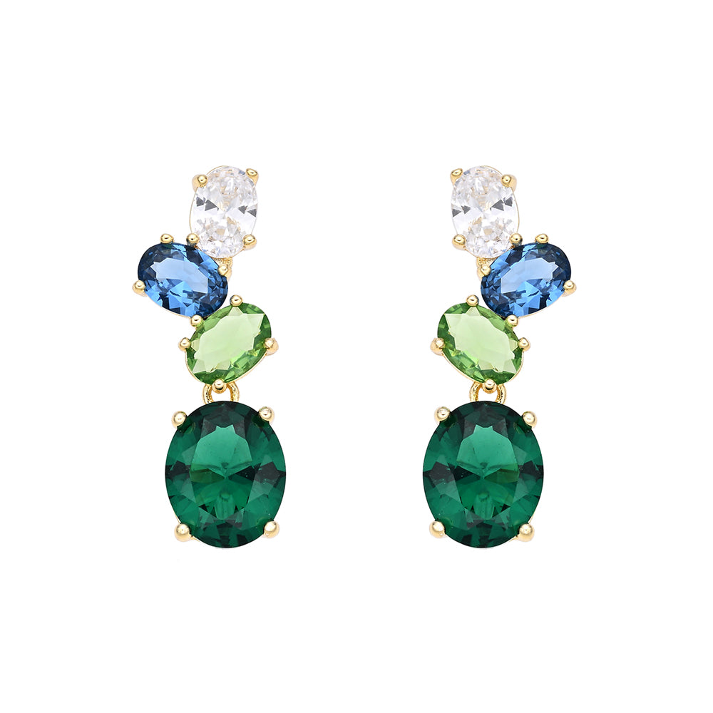 Brincos Galia Dourados com Zircónia Redonda Verde Esmeralda